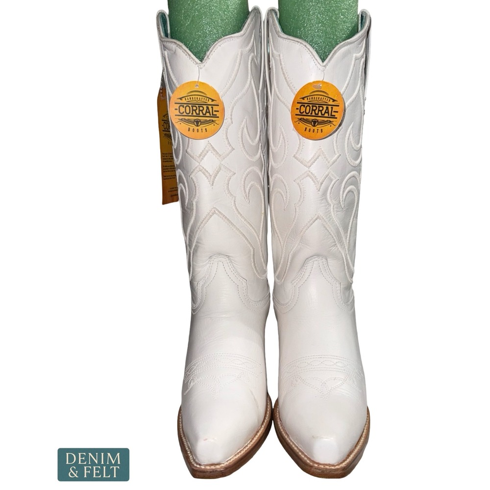 NEW Corral White Snip Toe Embroidered Cowhide Western Cowboy Cowgirl Boots 8M - Picture 5 of 16